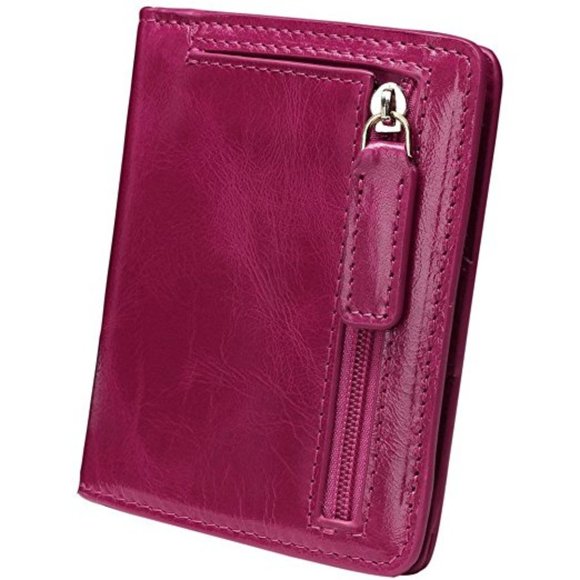 SMALL PURPLE LEATHER CARD AND CASH BIFOLD WALLET - Picture 1 of 5